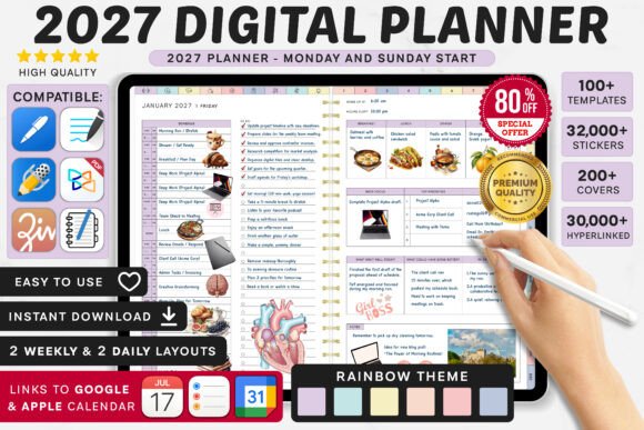 2027 Digital Planner | Monday and Sunday