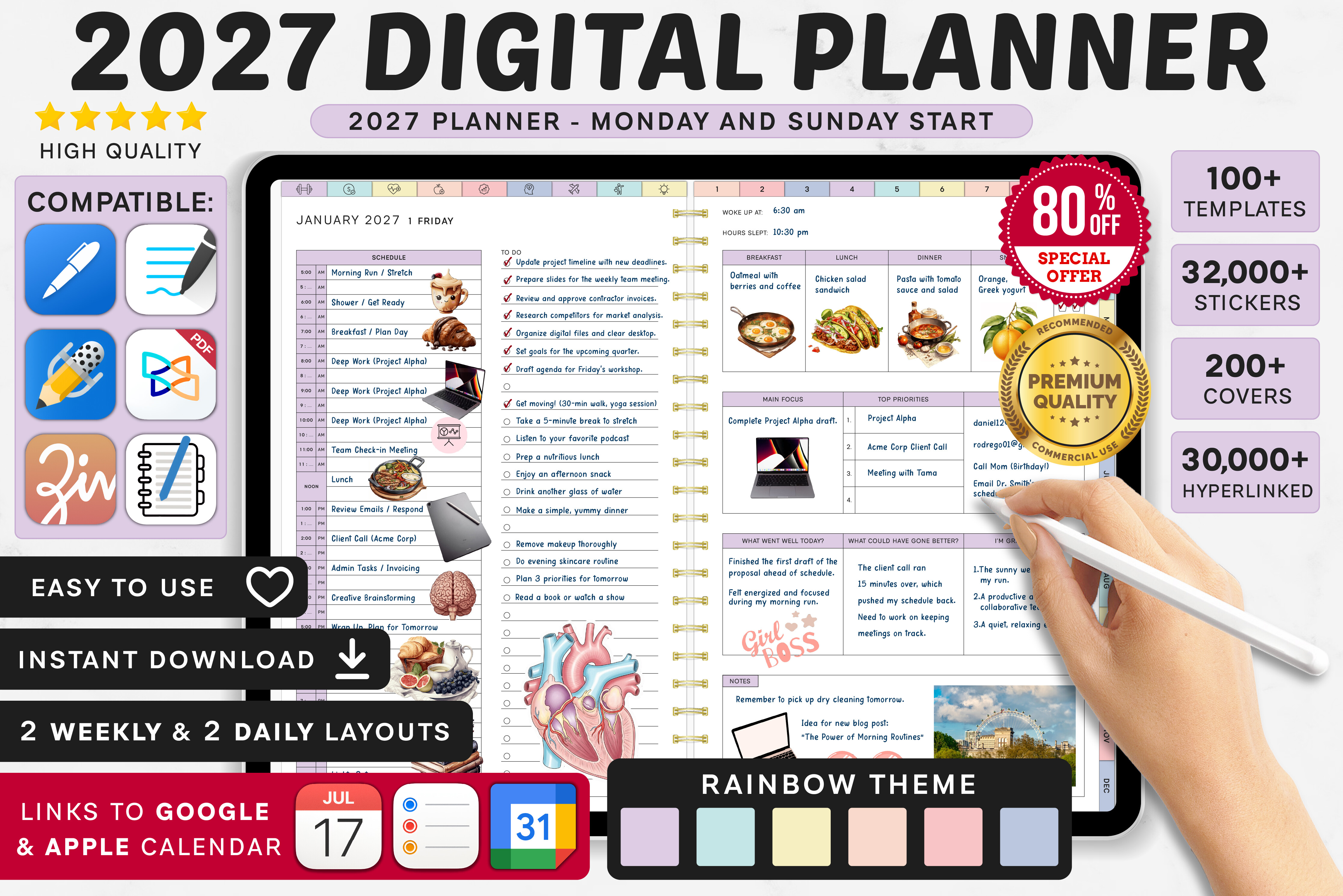 2027 Digital Planner | Monday and Sunday