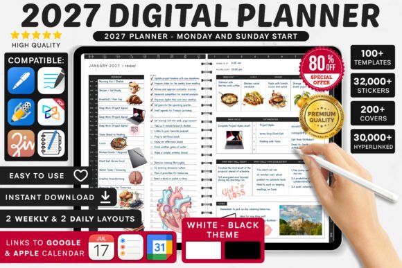 2027 Digital Planner | Monday and Sunday