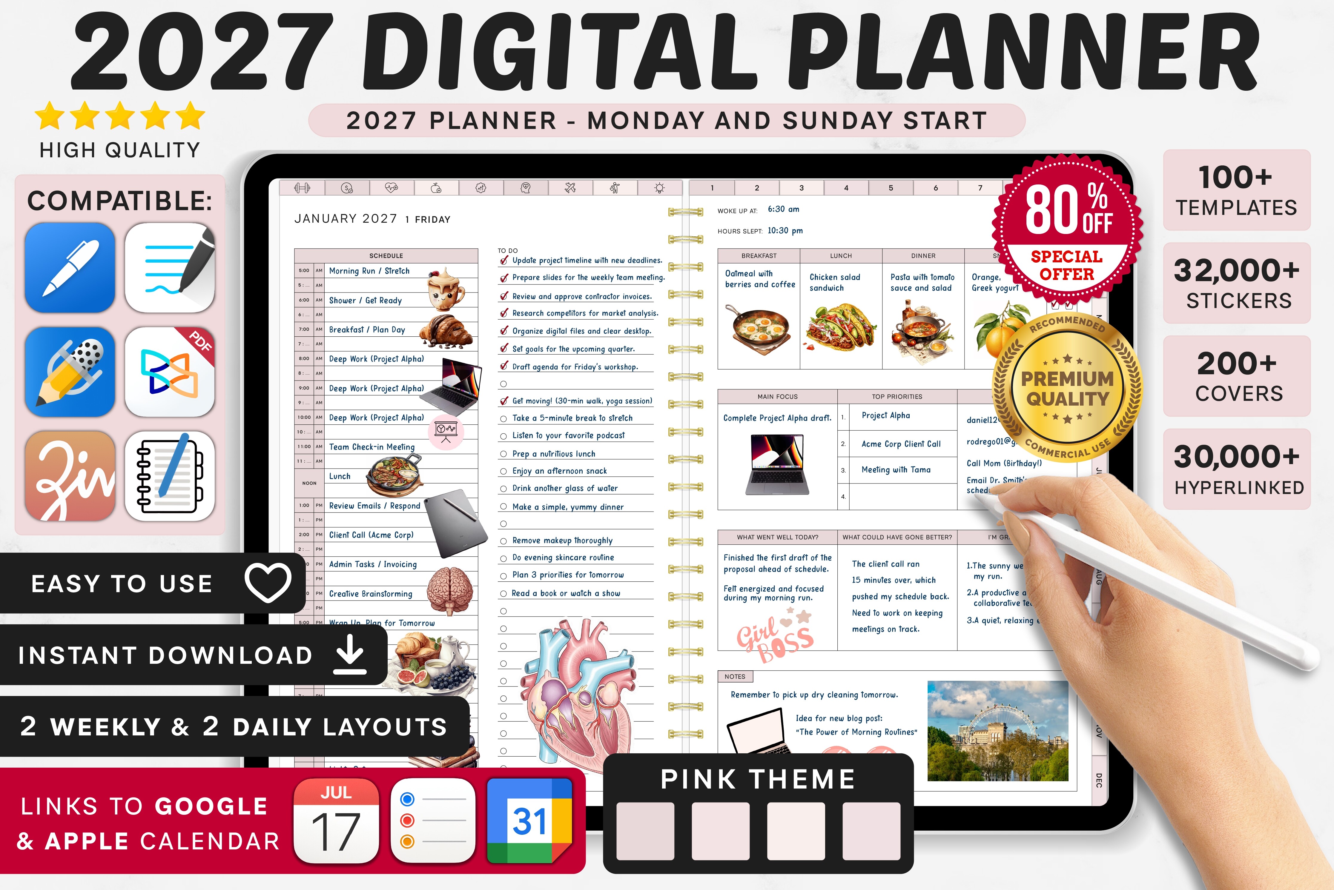 2027 Digital Planner | Monday and Sunday