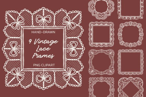 9 Vintage Wedding Lace Frames Clipart