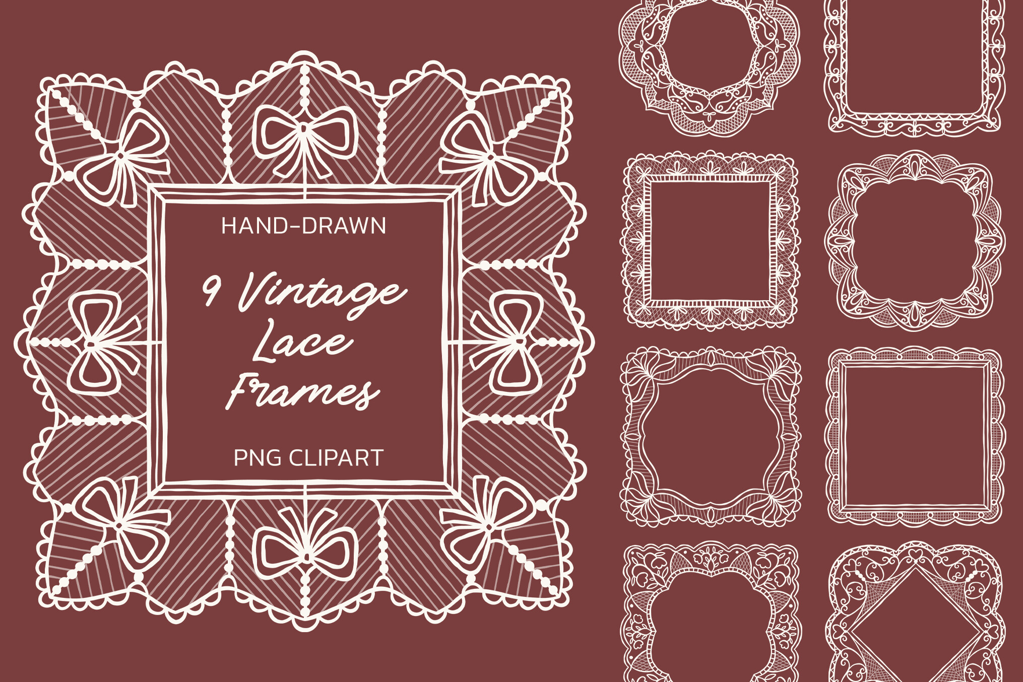 9 Vintage Wedding Lace Frames Clipart