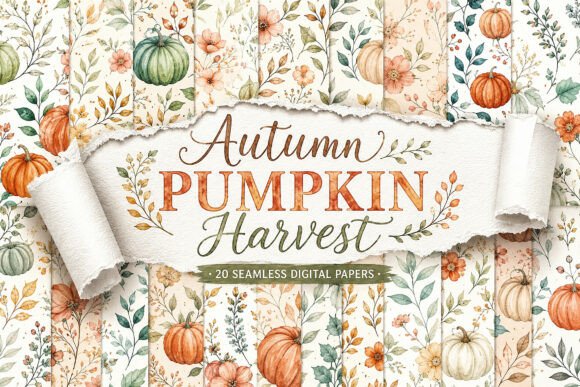Autumn Pumpkin Harvest Watercolor Papers