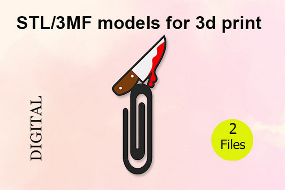Bloody Knife Paper Clip Topper | Horror 3D Printable STL/3MF Files - Image 1