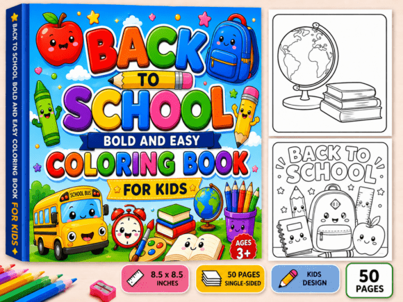 Preview of Bold Easy Back to School Coloring Book coloring pages for kids