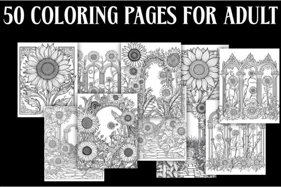 Preview of Bright and Cheerful Sunflower Coloring coloring pages for adults