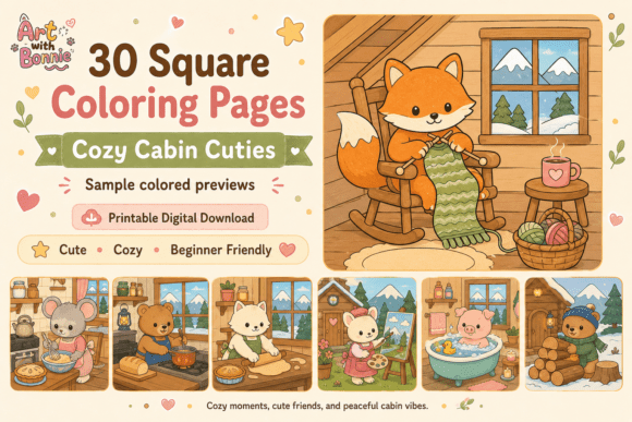 Cozy Cabin Cuties Coloring Pages PDF