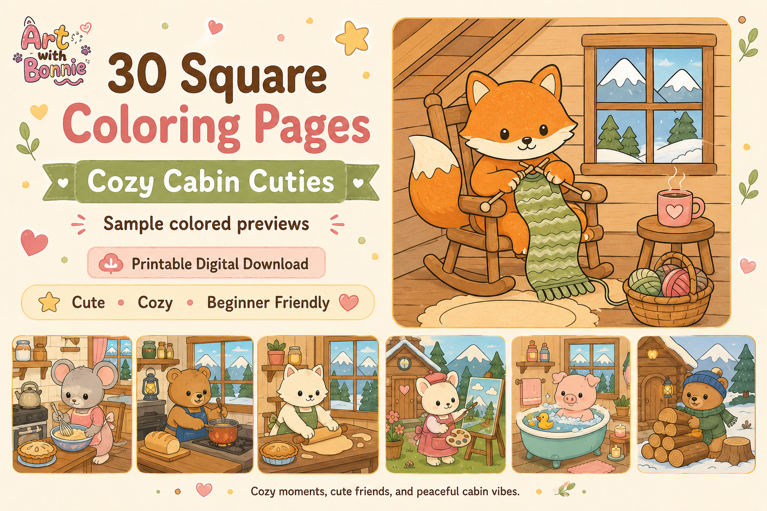 Cozy Cabin Cuties Coloring Pages PDF