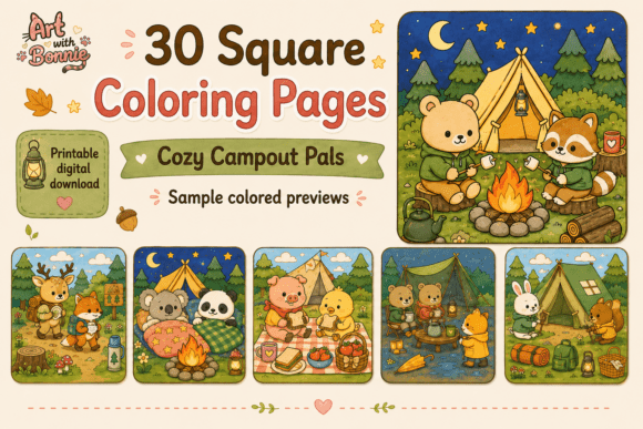 Cozy Campout Pals Coloring Pages PDF