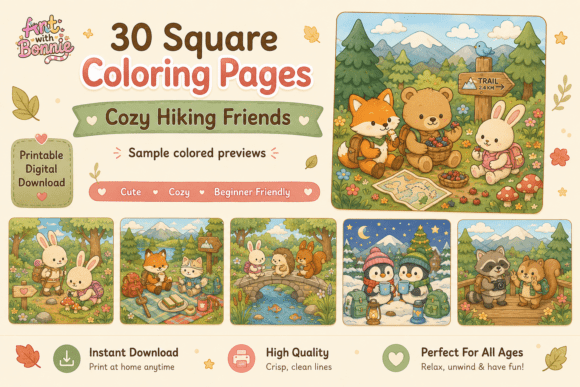Cozy Hiking Friends Coloring Pages Pack