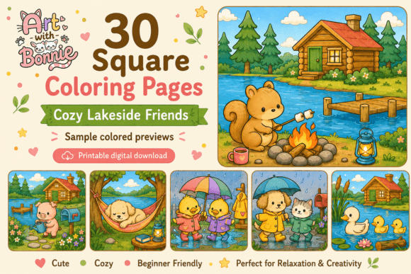 Cozy Lakeside Friends Coloring Pages PDF
