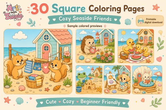 Cozy Seaside Friends Coloring Pages PDF