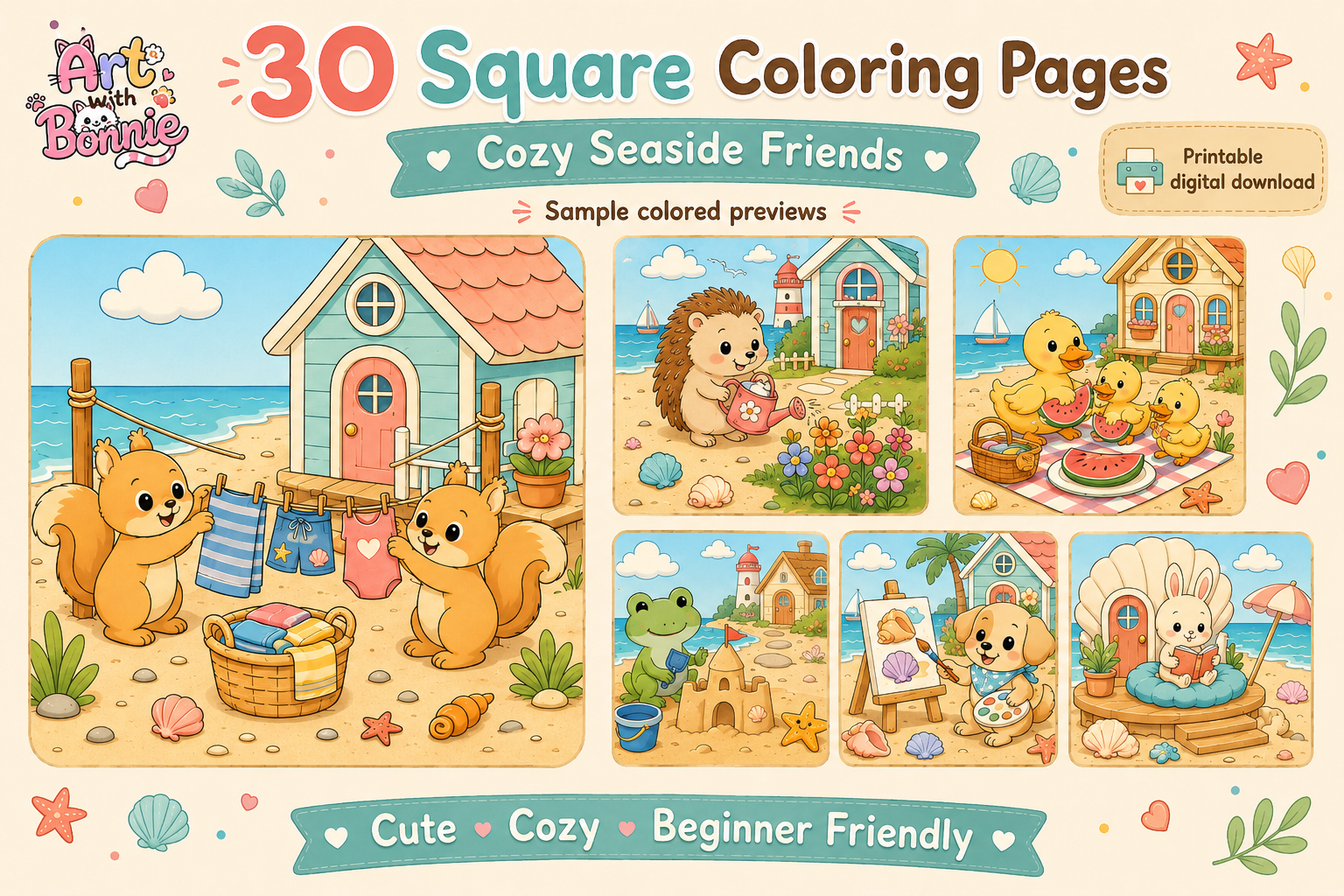 Cozy Seaside Friends Coloring Pages PDF