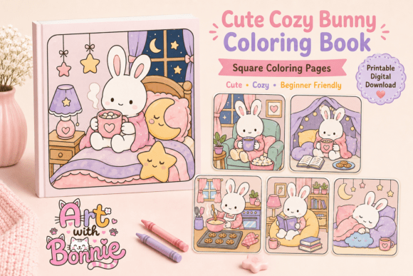 Cute Cozy Bunny Coloring Pages Bundle