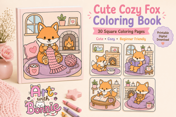 Cute Cozy Fox Coloring Pages Pack Set
