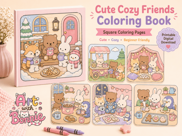 Cute Cozy Friends Coloring Pages Bundle