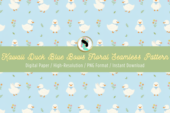 Cute Duck Wildflowers Seamless Pattern