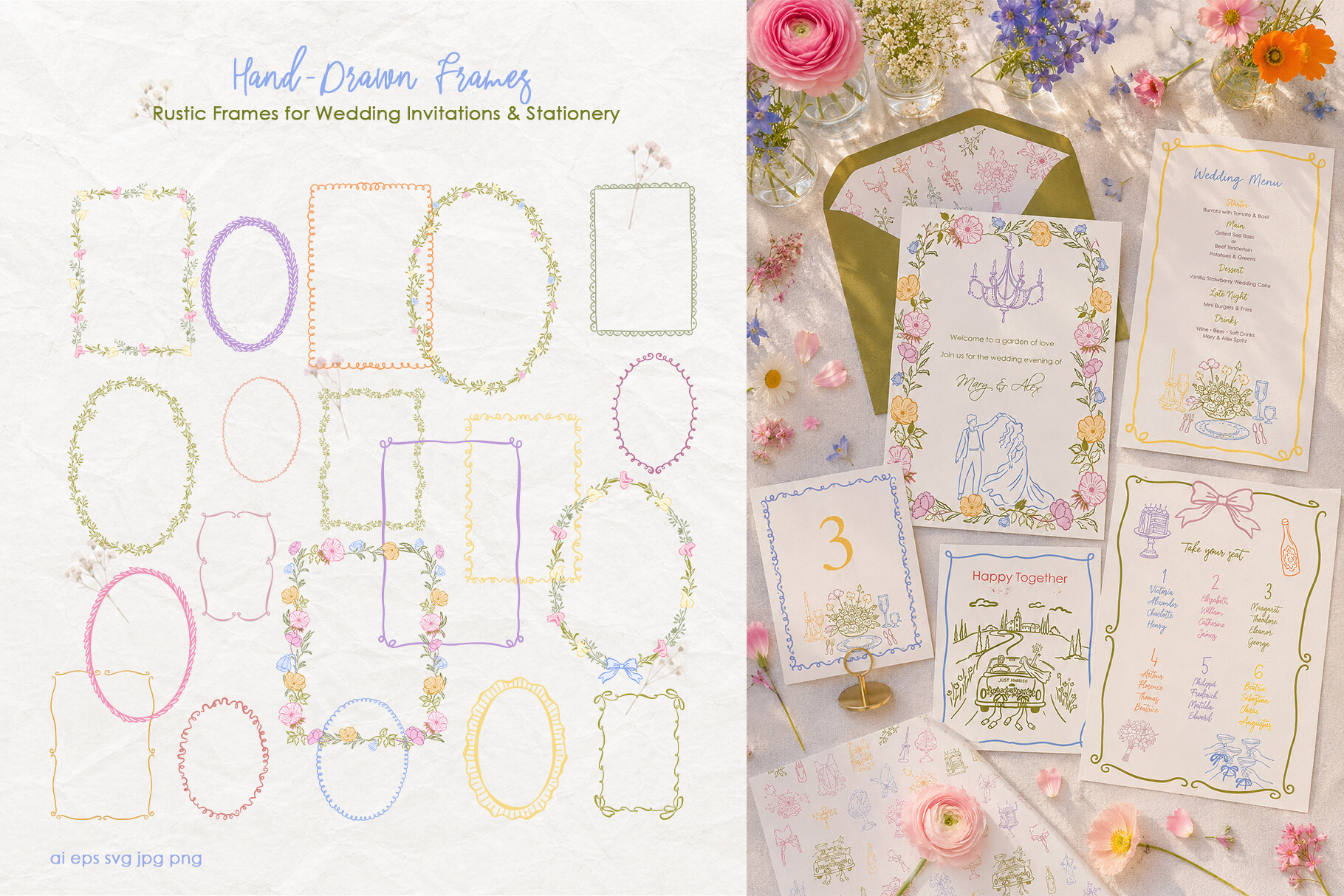 Dopamine Wedding Frames Doodles