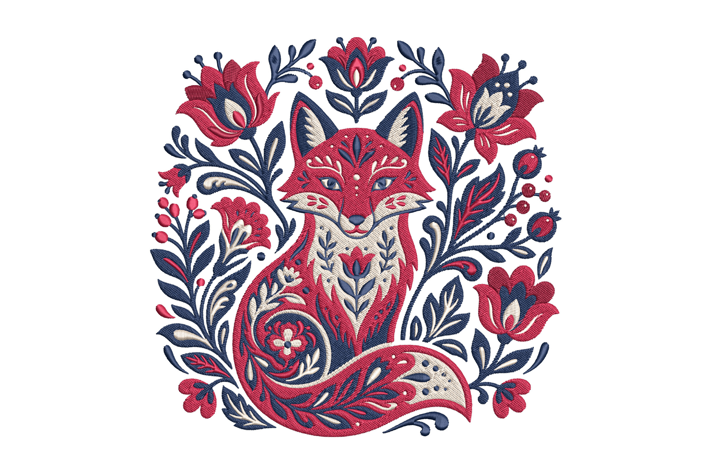 Floral Fox Embroidery Design