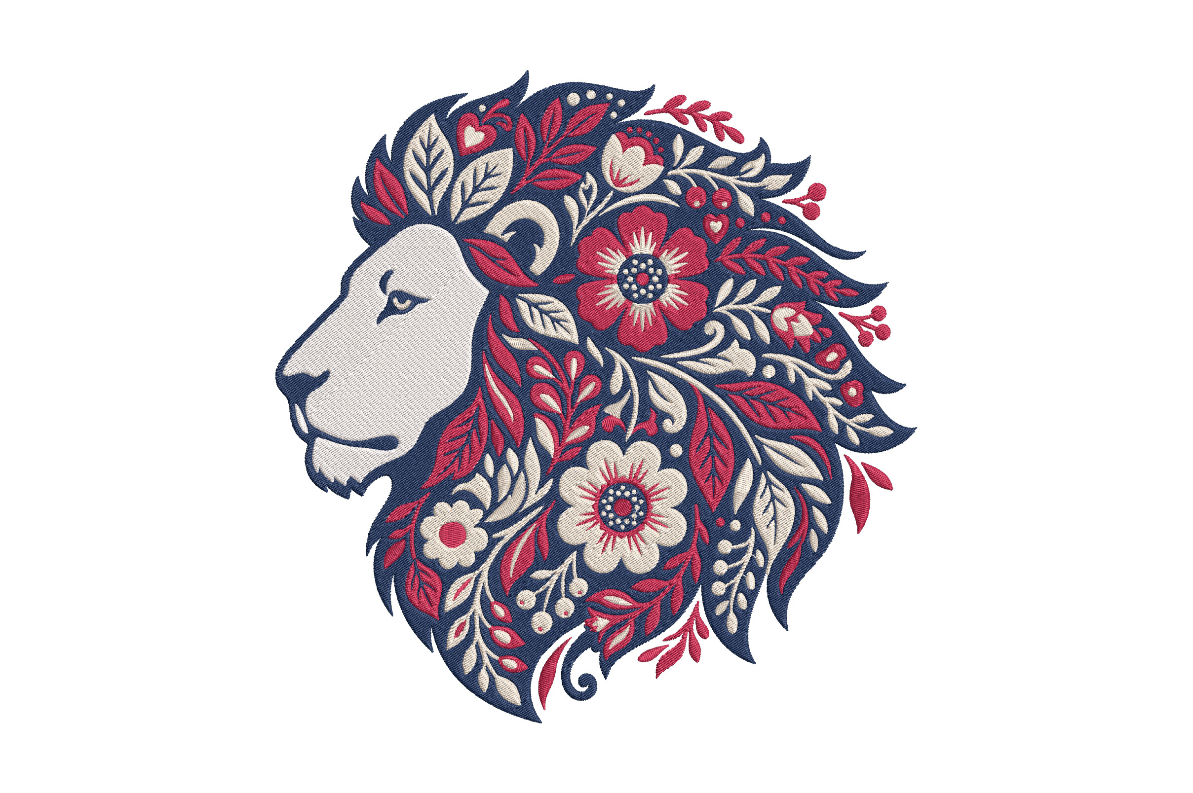 Floral Lion Embroidery Design