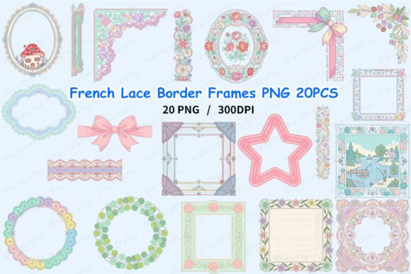 French Lace Border Frames PNG 20PCS