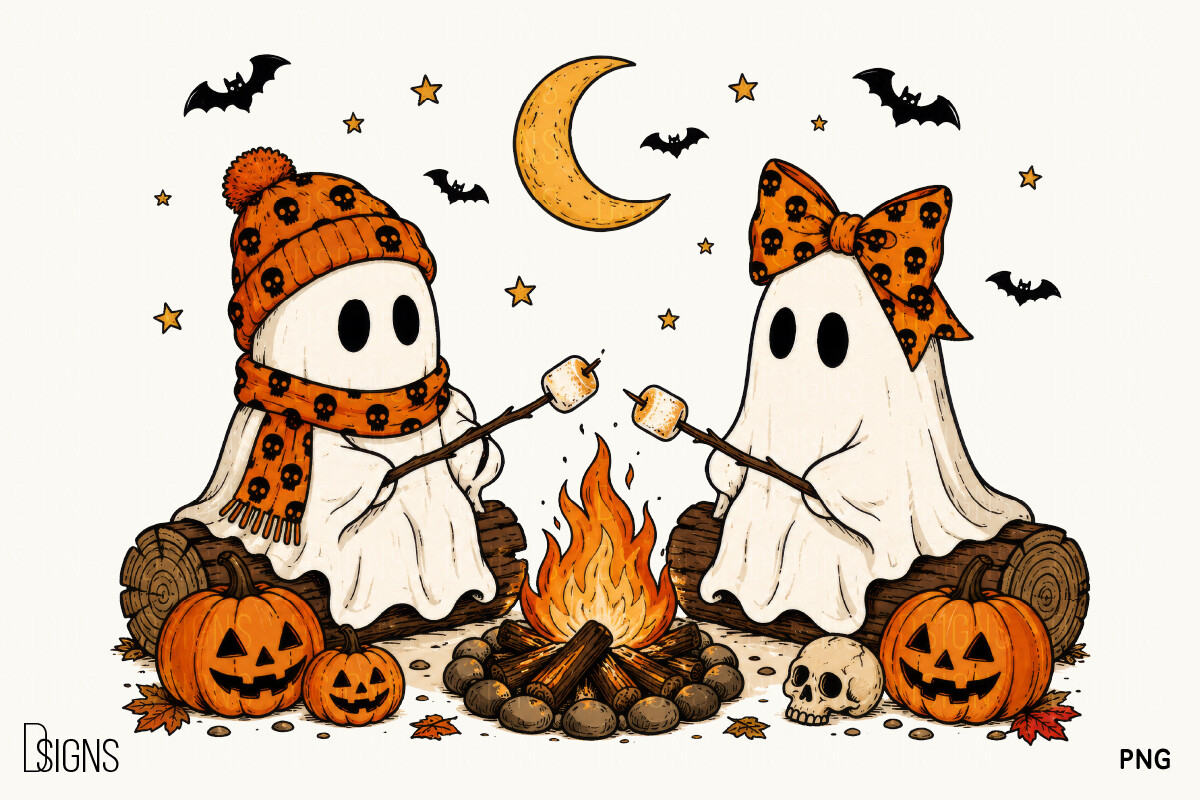 Cute Ghost Camping Fall — Halloween PNG design preview