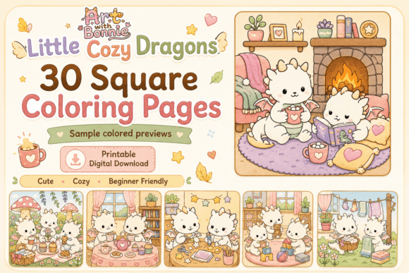 Little Cozy Dragons Coloring Pages PDF