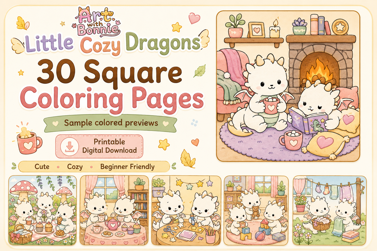 Little Cozy Dragons Coloring Pages PDF