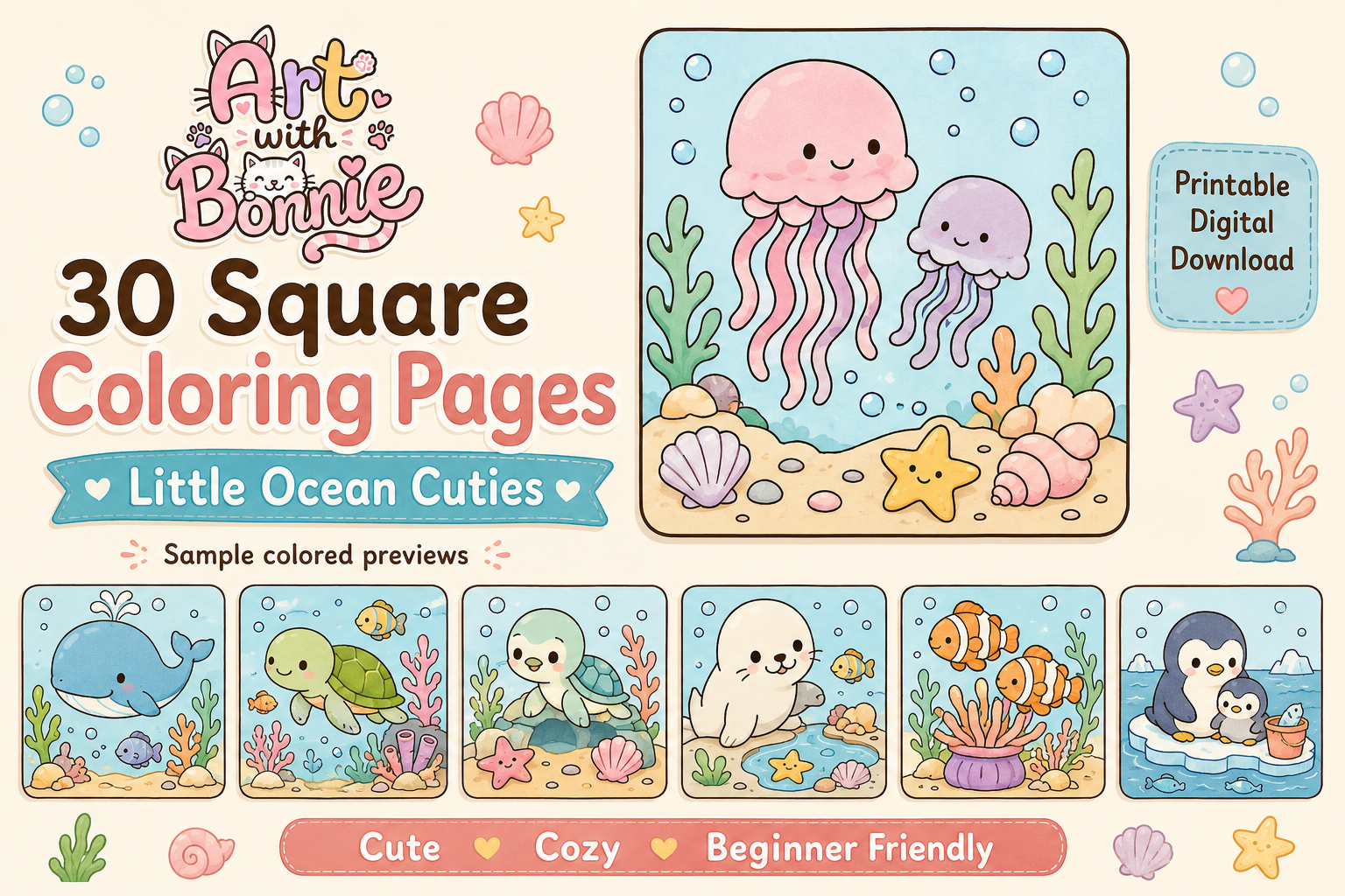 Little Ocean Cuties Coloring Pages Pack
