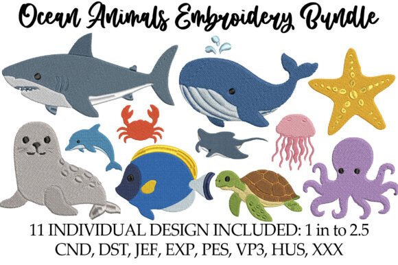 Ocean Animals Embroidery Bundle
