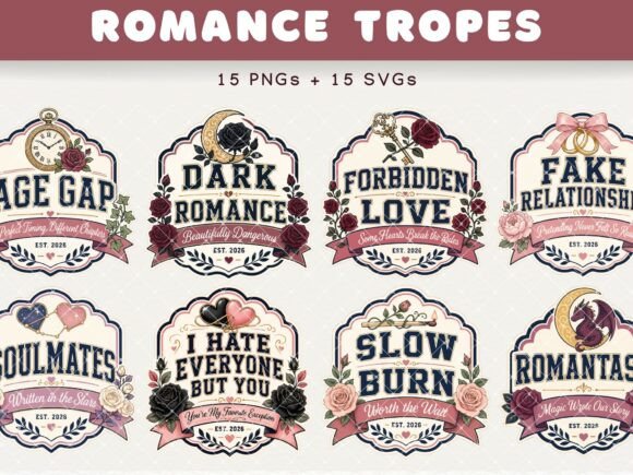 Romance Tropes Badge Clipart Bookish PNG