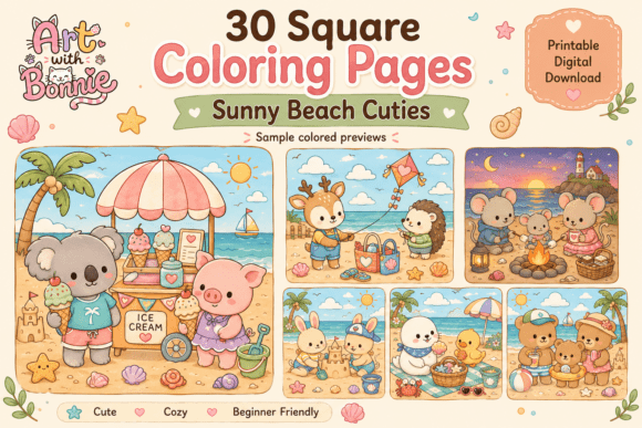 Sunny Beach Cuties Coloring Pages PDF