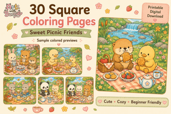 Sweet Picnic Friends Coloring Pages Pack