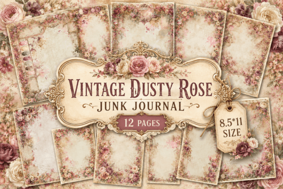 Preview of Vintage Dusty Rose Junk Journal Pages