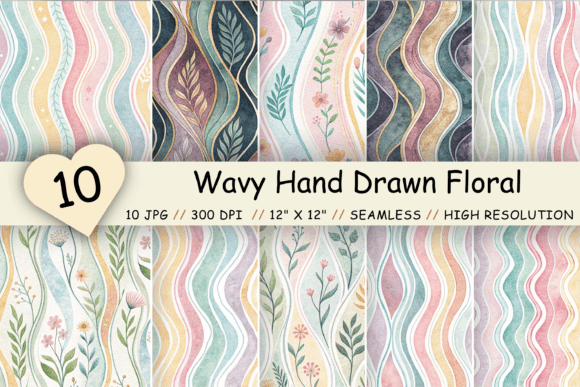 Wavy Hand Drawn Stripe Digital Paper, Se