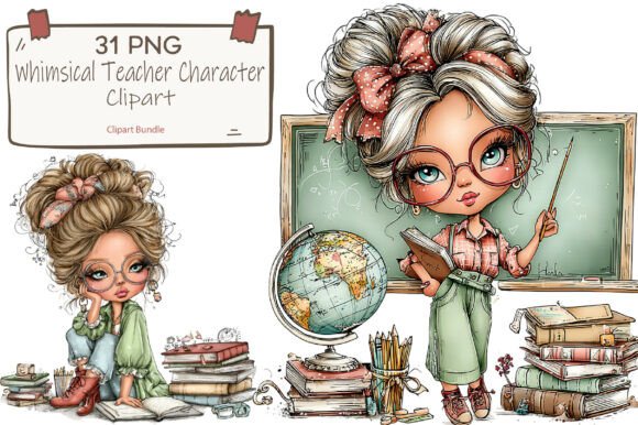Whimsical Teacher Girls Clipart Bundle