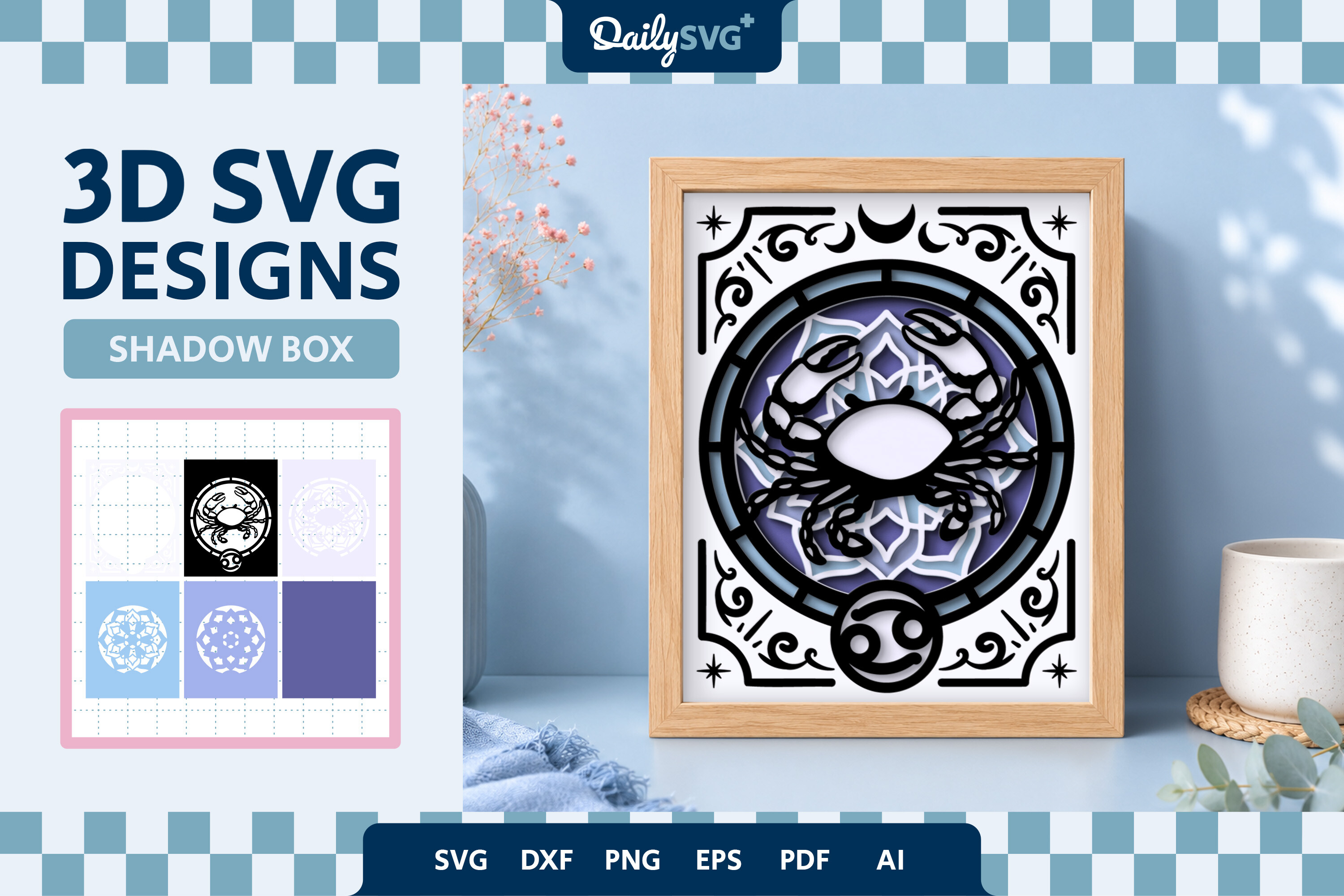 3D Cancer Zodiac Shadow Box · Creative Fabrica