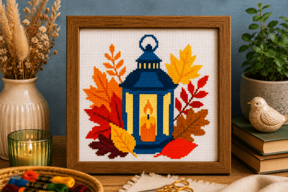 Autumn Lantern Cross Stitch Pattern