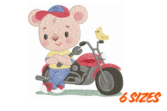 Bear Biker Embroidery Design Pattern
