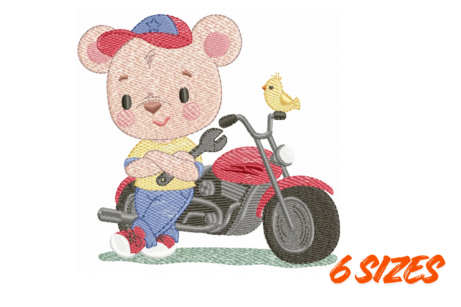 Bear Biker Embroidery Design Pattern