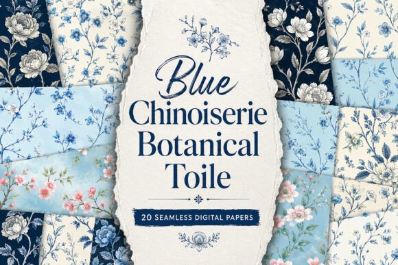 Blue Chinoiserie Botanical Toile Papers