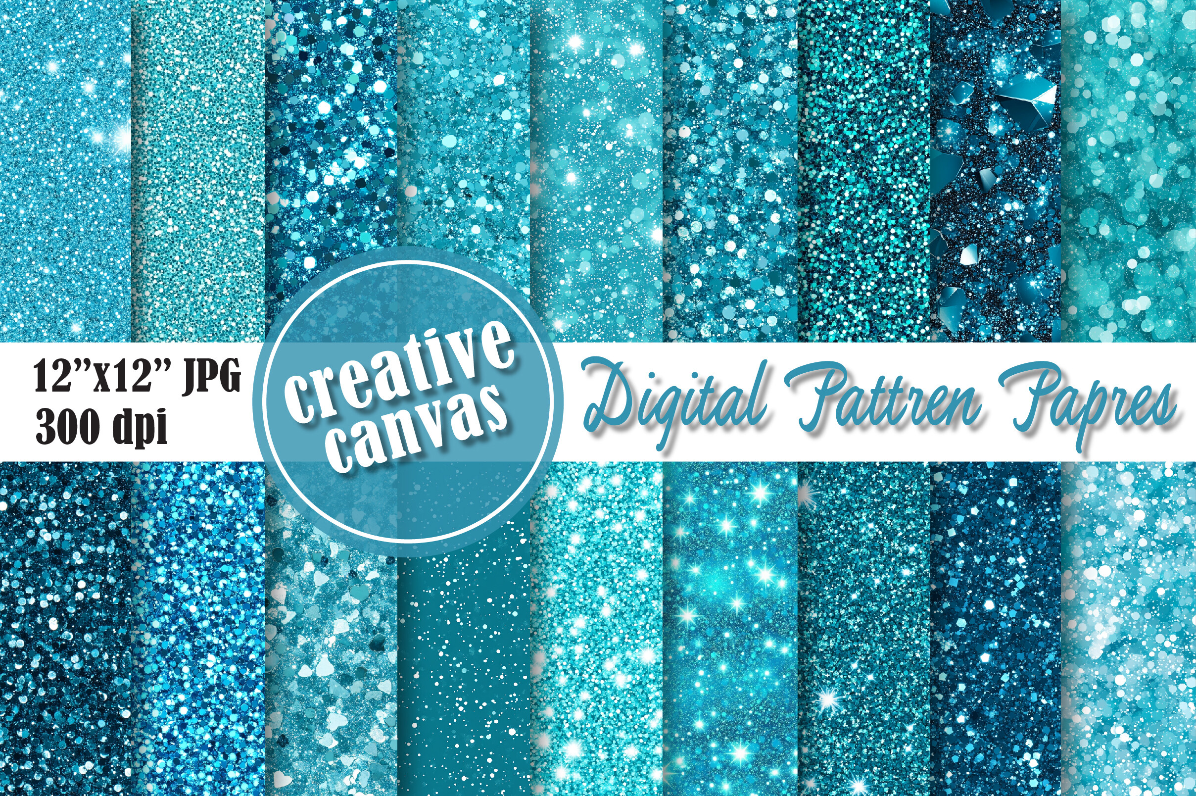 Blue Glitter Seamless Pattern Bundle