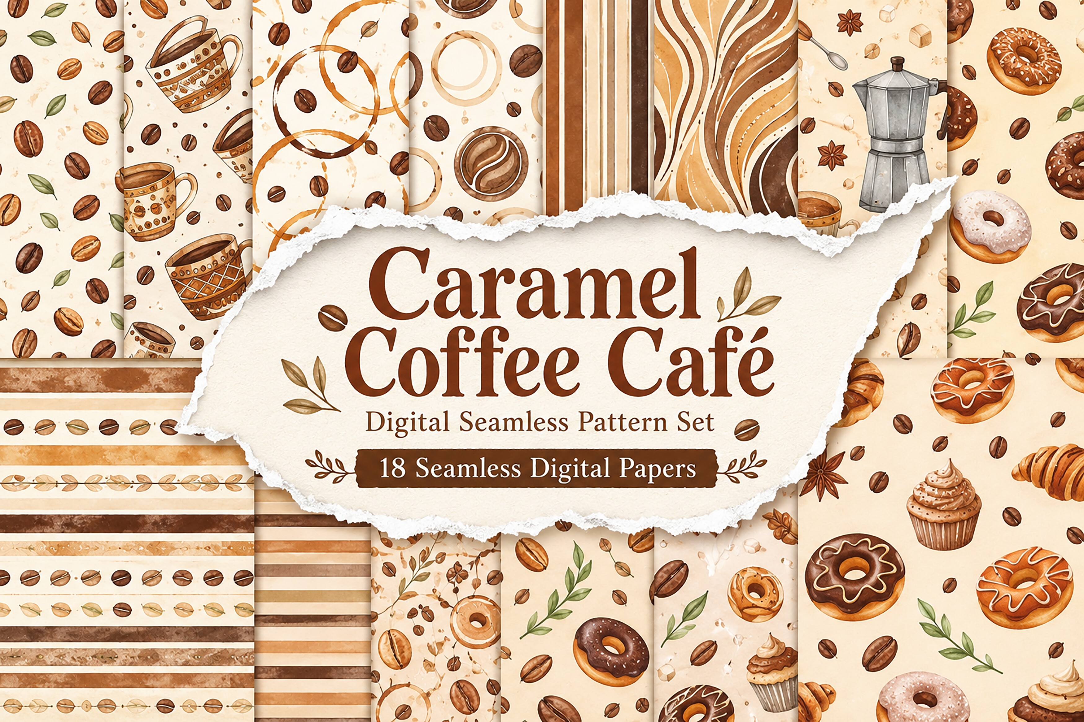 Caramel Coffee Café Digital Pattern