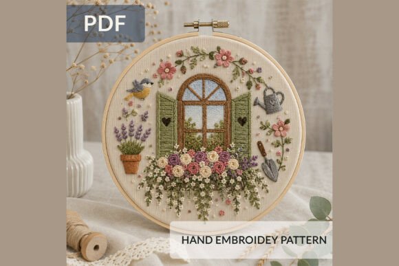 Cottage Garden Window Hand Embroidery 2