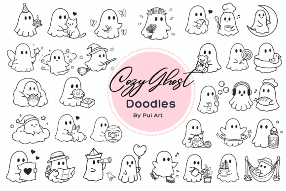 Preview of Cozy Ghost Doodles dingbat font