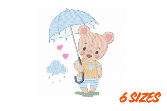 Cute Bear Umbrella Embroidery Design Fil