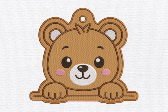 Cute Brown Bear Peeker Embroidery Design
