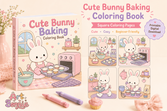Cute Bunny Baking Coloring Pages Pack