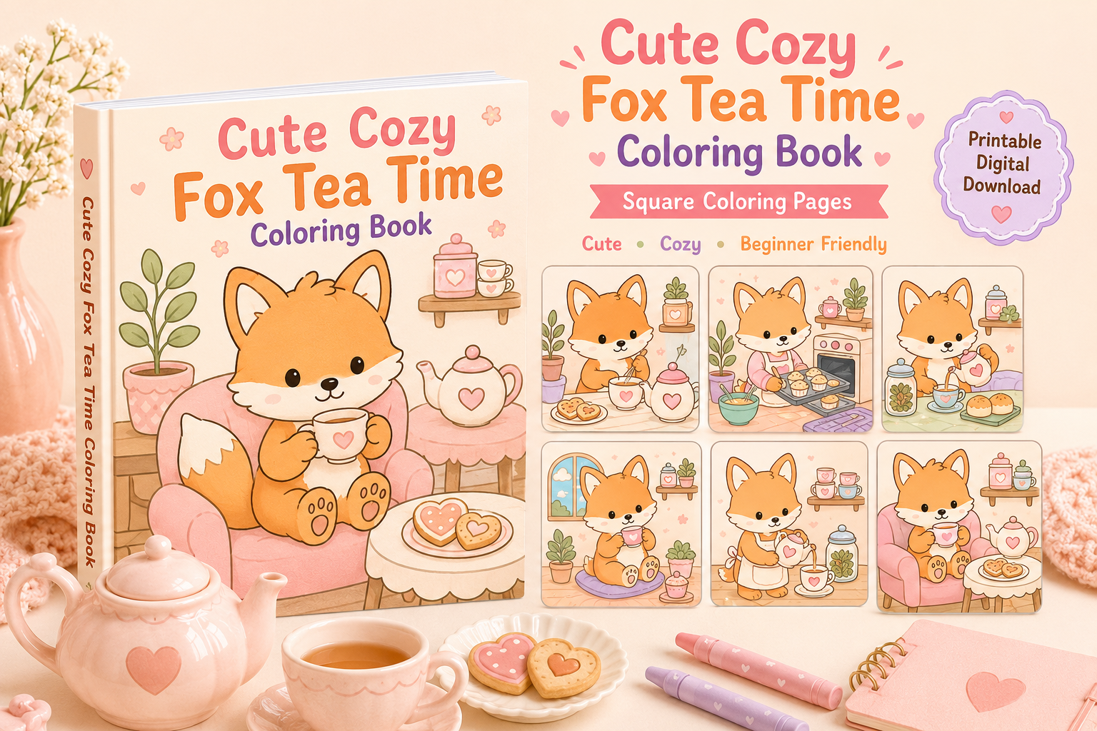 Cute Cozy Fox Tea Time Coloring Book PDF