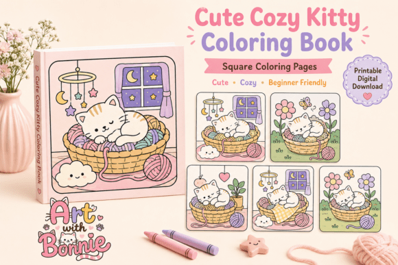 Cute Cozy Kitty Coloring Book Pages PDF